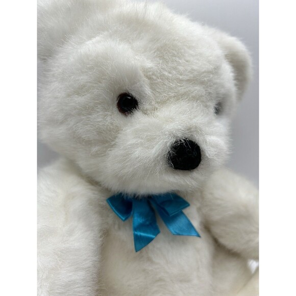 Vintage Dakin White Bear Plush Stuffed Animal Blue Bow 11” Sitting Fuzzy 1990 - Picture 5 of 15